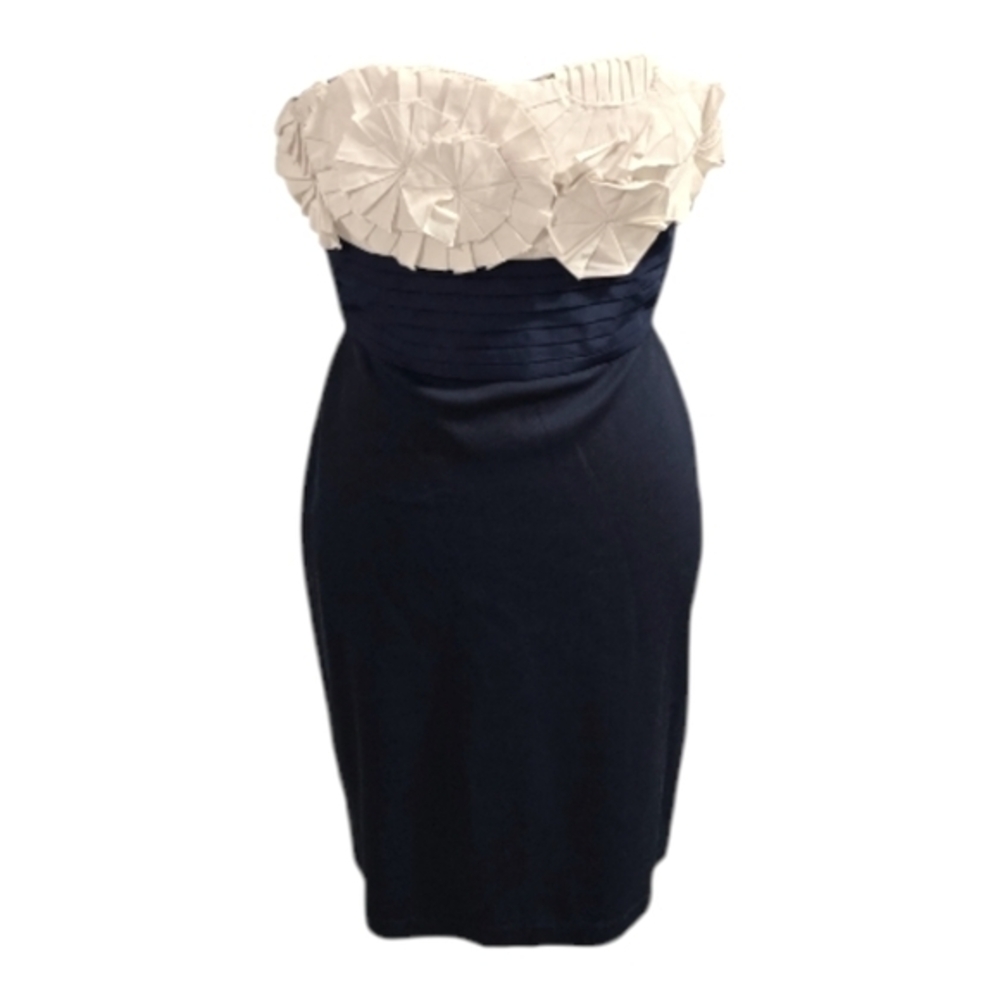 BCBGMaxazria Blue Floral Appliqué Strapless Carbon Bodycon Dress Size 2 New $278